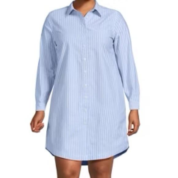 Lands' End Dresses & Skirts - Lands' End Women’s Light‎ Blue Pinstripe Casual Button-Down Shirt